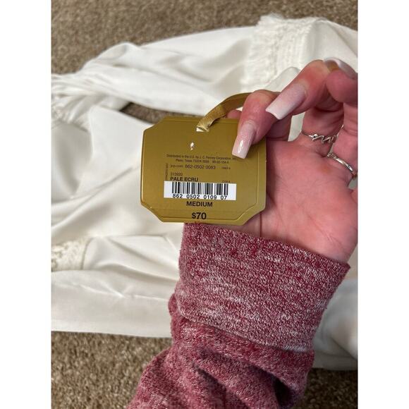 Ryegrass NEW white satin high neck balloon sleeves white SZ M grandma core - Picture 5 of 7